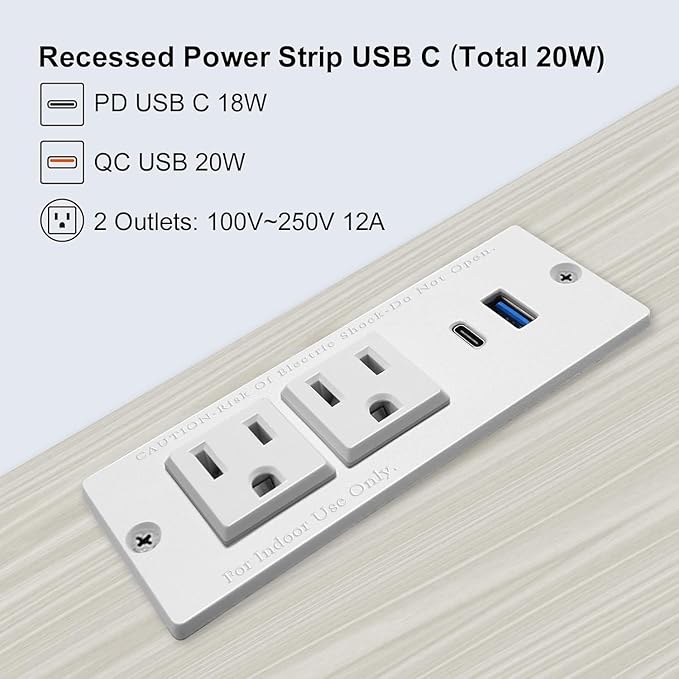 4 LEAF USB C Recessed Power Strip Fast Charge Desktop Power Station 2 Outlets 2 - Image 3