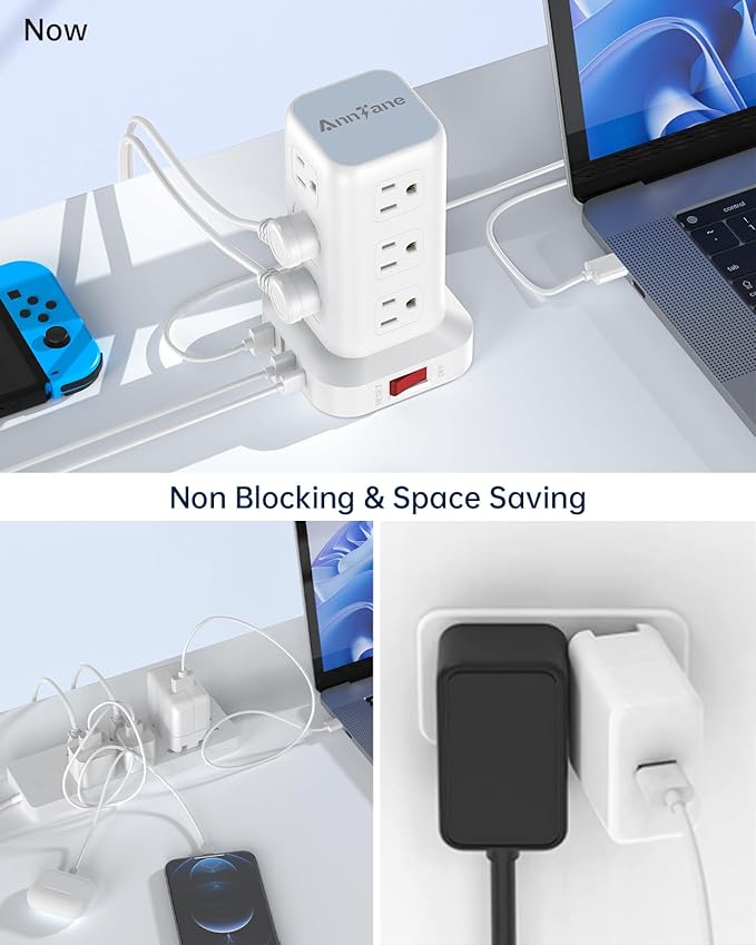 AnnTane Surge Protector Power Strip 10 FT Cord, Power Strip Tower - Image 6