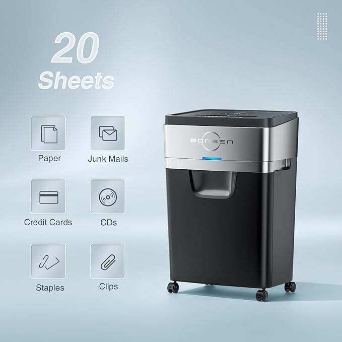 BONSEN Paper Shredder, 20-Sheet 60 Mins Nonstop Heavy Duty Paper Shredder - Image 2