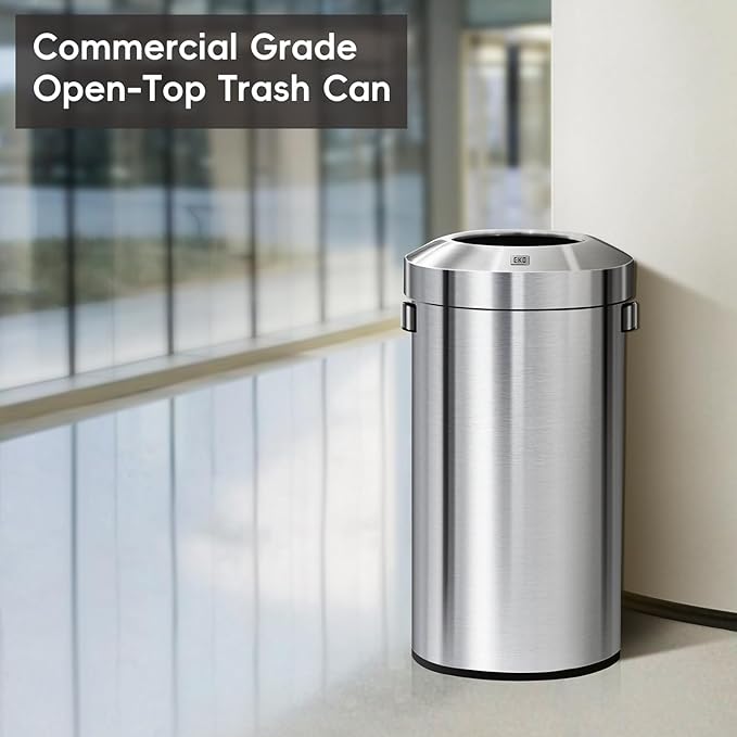 EKO Urban 24 Gallon Round Stainless Steel Open Top Waste Bin, Tall Commercial - Image 2