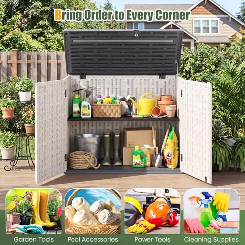 dreamade horizontal outdoor storage cabinet, 20 cu.ft resin, side view