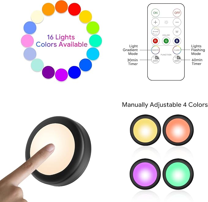 Yiliaw 6 Pack LED Puck Lights Remote Control 16 Color Changeable Under Cabinet - Image 5