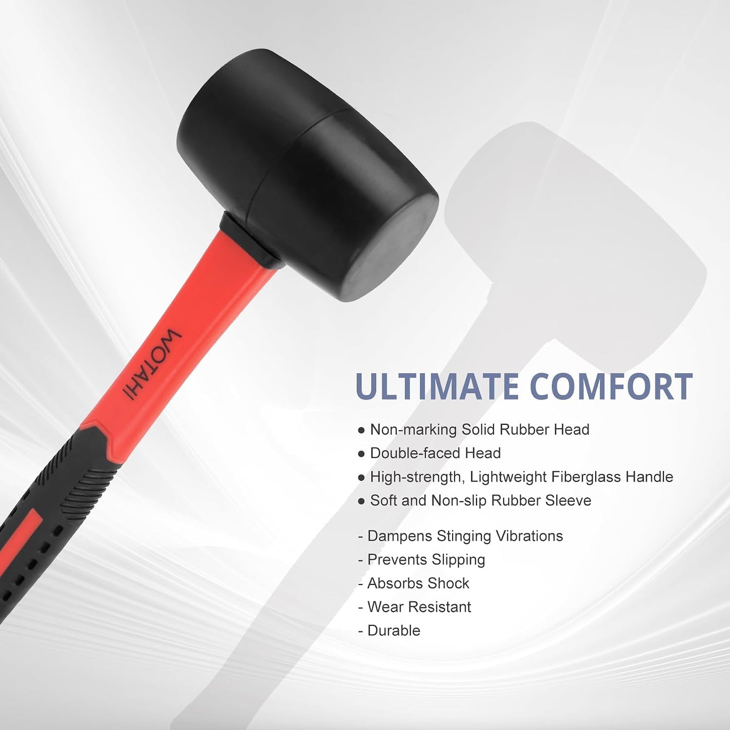 16 oz Rubber Mallet Hammer | Double Faced Solid Head and Soft Grip Fiberglass Handle