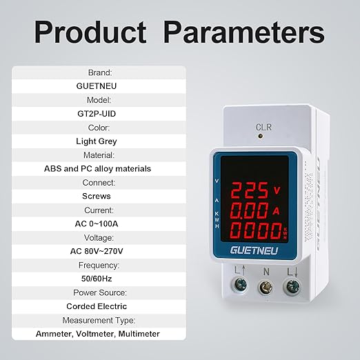 GUETNEU Digital Display Energy Meter Energy Tester Electricity Usage Monitor AC - Image 4