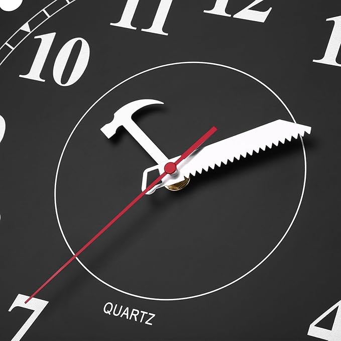 CIGERA 12 Inch Wall Clock with Circular Saw Blade Dial, Handsaw and Hammer - Image 3