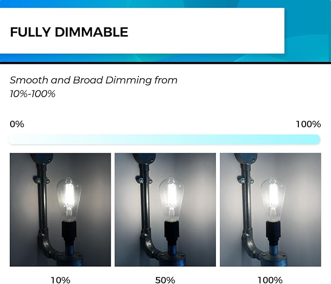 Hizashi Vintage LED Edison Bulb Dimmable, 6W Equivalent 60W, 5000k Daylight - Image 2