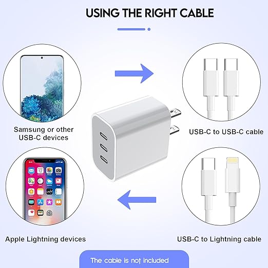 iPhone 16/17 Charger Block, USB C Charger 35W 3-Port Wall Cube Fast Type C - Image 4