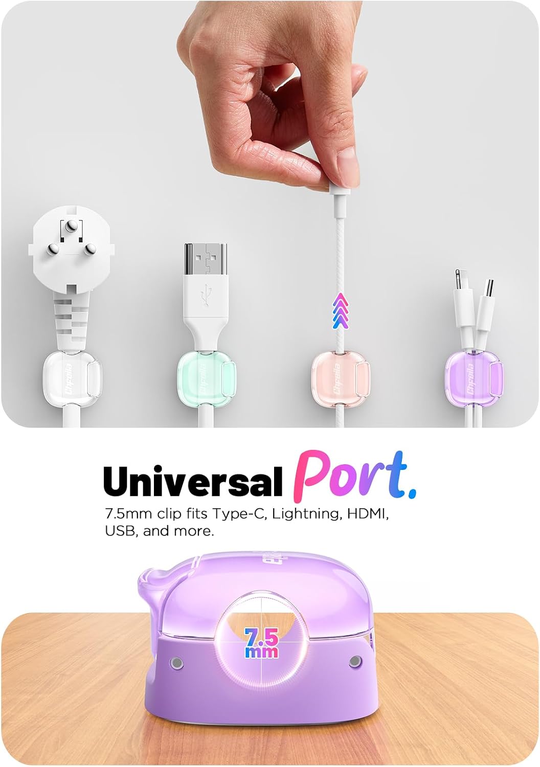 8 Pack Cable Clips, Cord Organizer [1s Lock] Cute Spring Cord Holder | Phone Charger Cord Holder for Nightstand, Girls College Dorm Room Essentials, Home Office Desk Accessories for Women