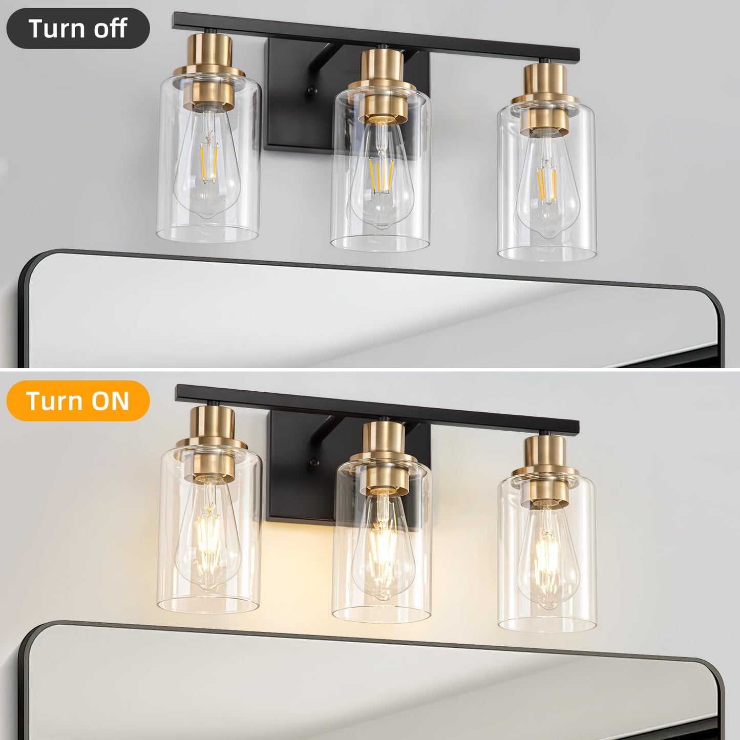 3 Light Bathroom Wall Light Fixture Vanity Wall Lights Over Mirror | Wall Sconce Lighting with Clear Glass Shades, Modern Wall Lights Wall Lamp for Mirror, Hallway Kitchen Bedroom Cabinet