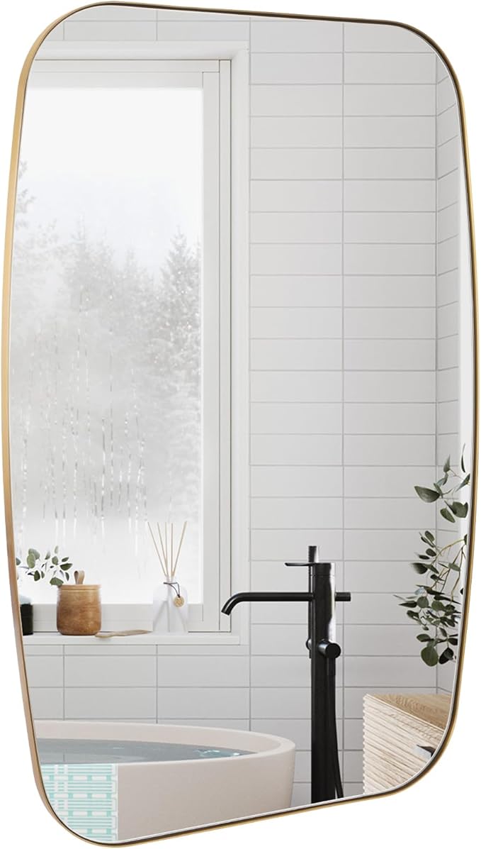 Oval Mirrors for Bathroom, Brushed Gold Oblong Bathroom Wall Mounted Modern by Bolrok
