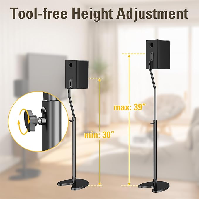 Mounting Dream Speaker Stands Pair, Max 39" Height Adjustable, Heavy Duty Base - Image 5