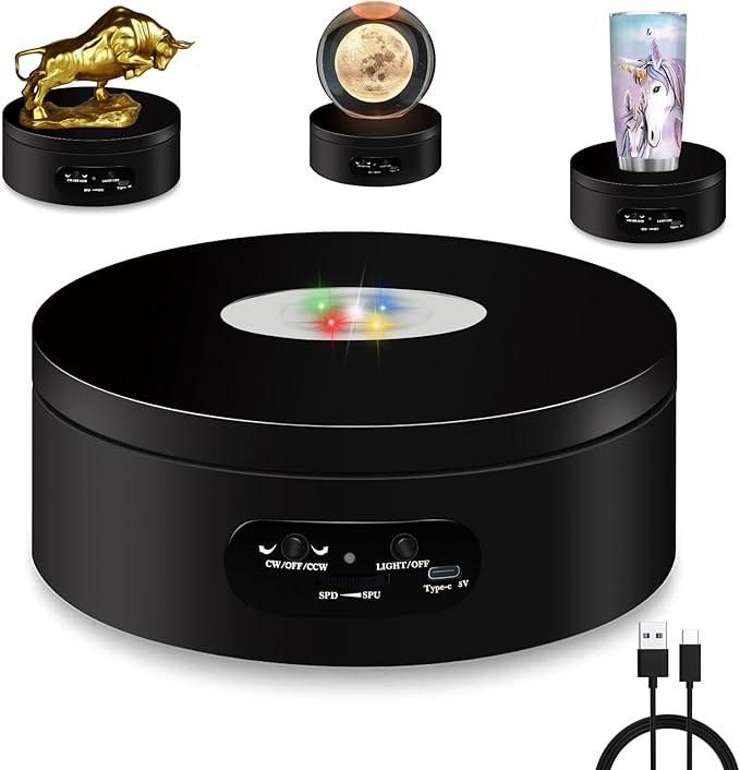 YVV LED Rotating Display Stand, Lighted Base-Crystal Glass Art, 360 Degree by YVV
