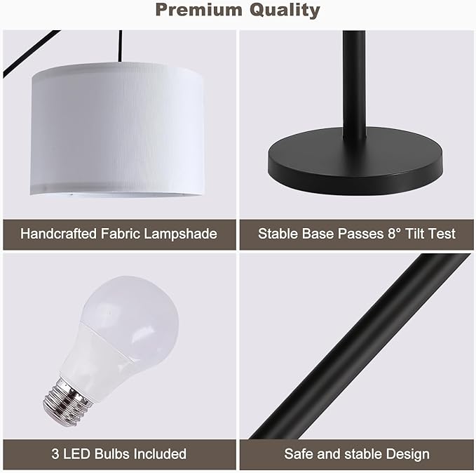 Fansdrick Floor lamp with Remote, 3 Light Arc Floor Lamps - Image 8