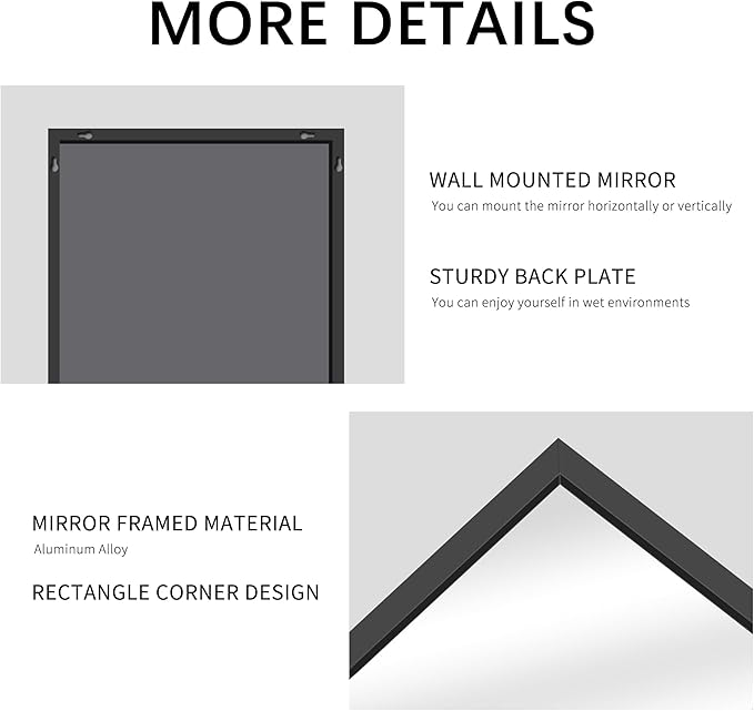 Black Bathroom Mirror for Wall, 72x36 Inch Rectangle Mirrors - Image 7