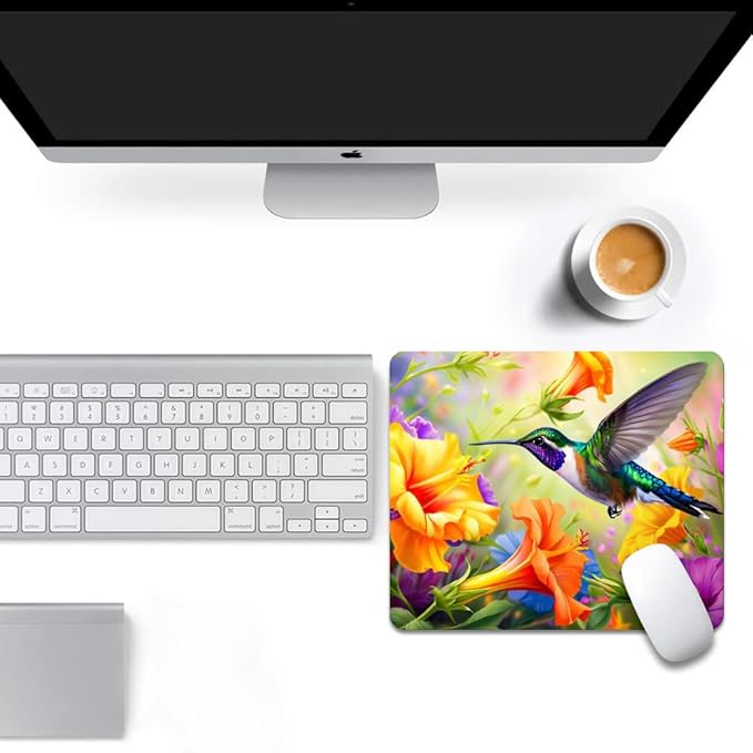 Hummingbird Flowers Square Mouse pad, Waterproof, Anti Slip Rubber Base - Image 6
