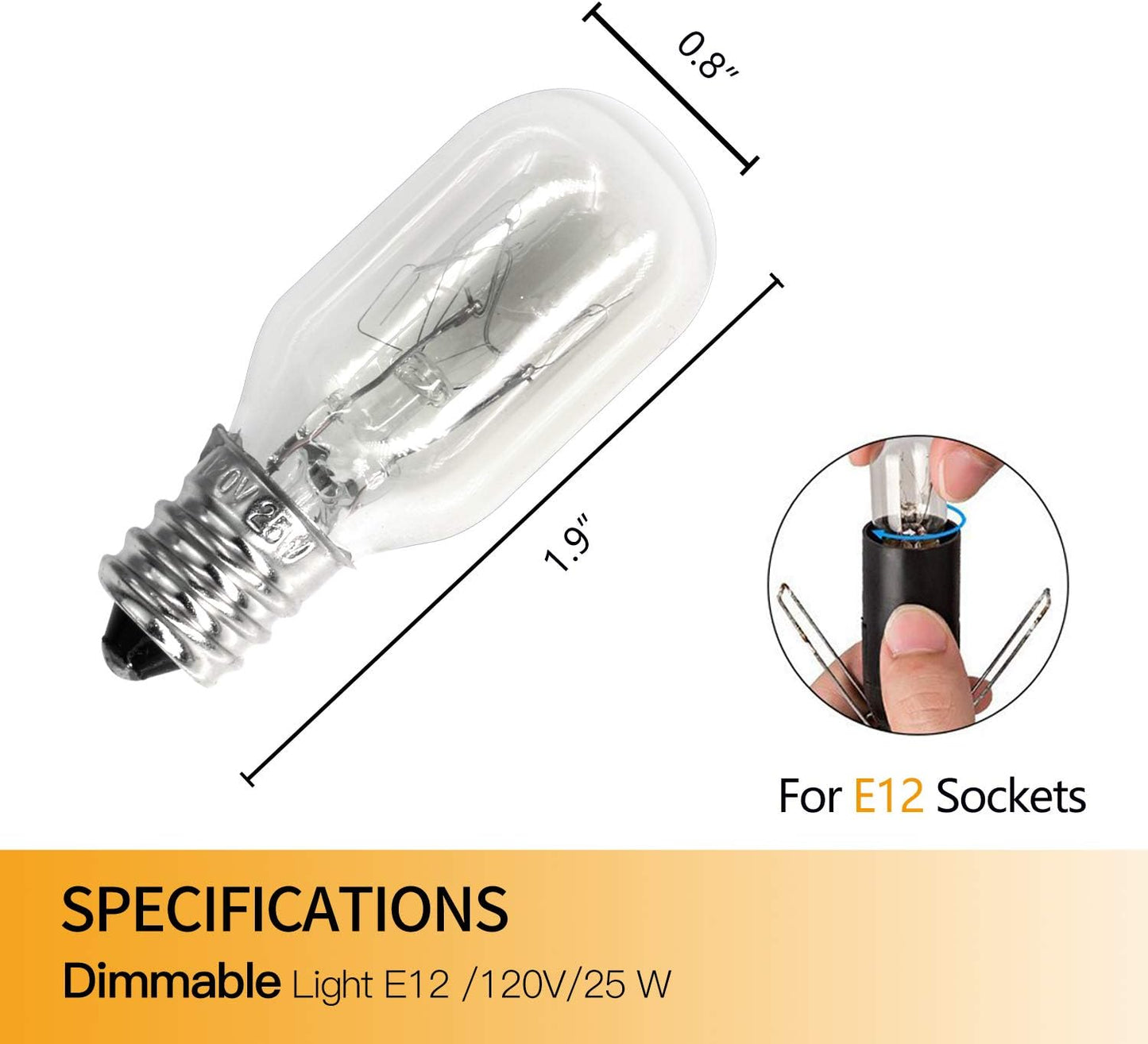 Betus Original Replacement Long Lasting 25 Watt Dimmable E12 Socket Warm White Household Salt Lamp Bulb Candle Warmers - Value Pack of 12