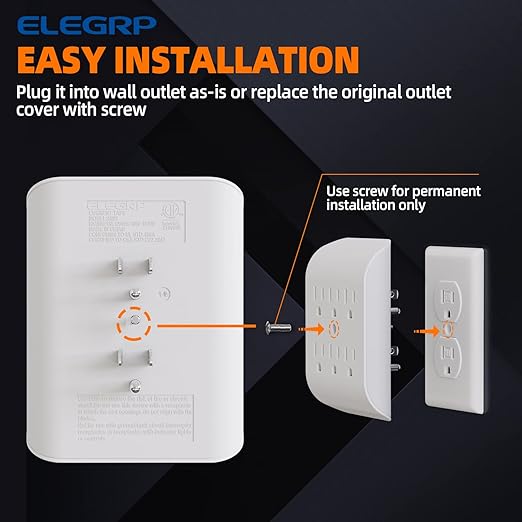 ELEGRP 6-Outlet Extender with Central Anchor, 3-Prong Grounded Wall Tab - Image 5