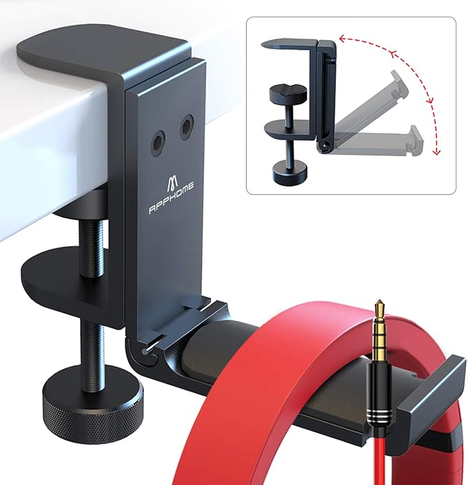 APPHOME Headphone Stand Hook for Desk, Foldable Under Table Headset Holder - Image 8