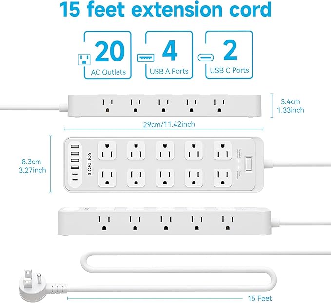 Solidock Power Strip Surge Protector Flat Plug - Image 6