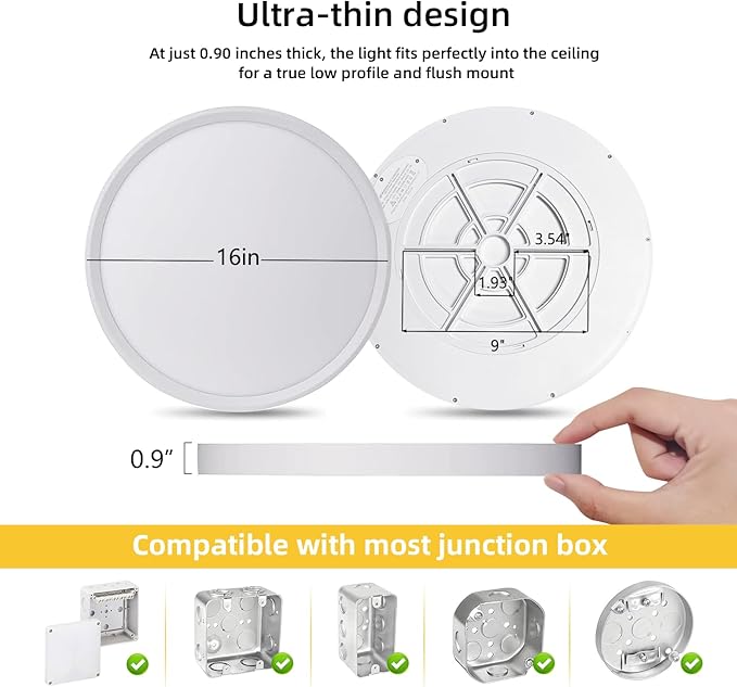 RLEDPZTX Led Flush Mount Ceiling Light, 16 Inch 32w 3480lm, 3000k/4000k/6000k - Image 4