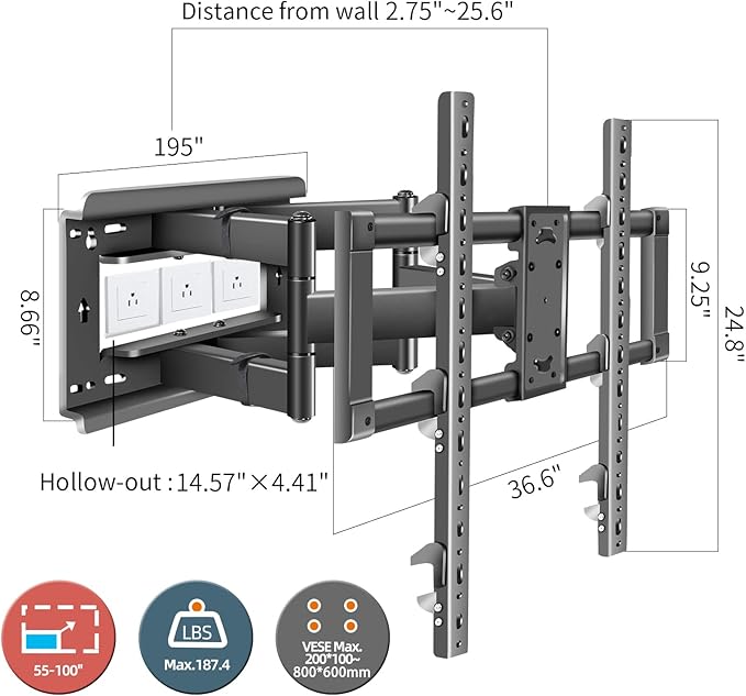 HILLPORT 85 86 98 TV Wall Mount 55-100 inch Full Motion Television Bracket - Image 5