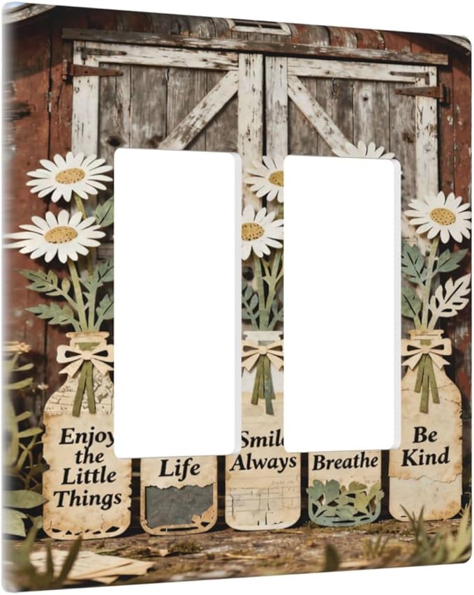 Bvtewkhz Rustic Daisy Barn Door Flowers 2 Gang Double Rocker Decorative Light - Image 2