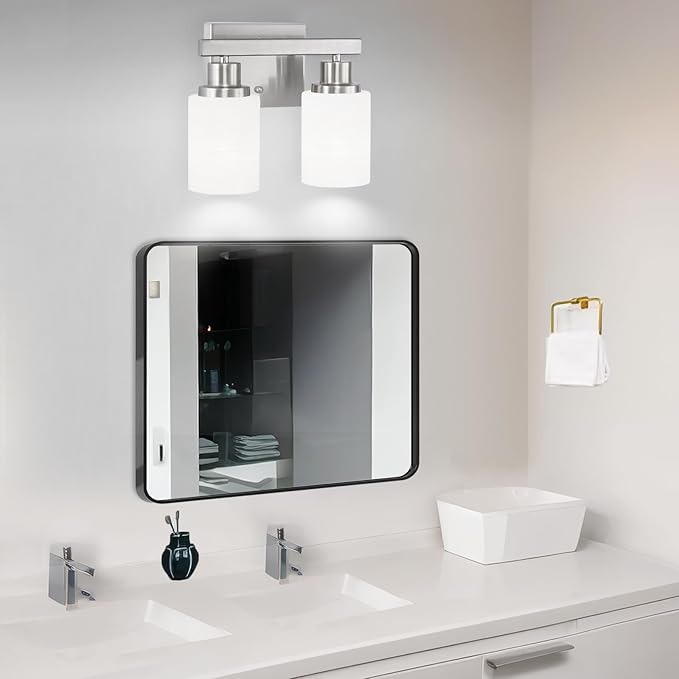 DIKAIDA Bathroom Light Fixtures Over Mirror, 2-Light Modern Nickel Vanity Lights - Image 6