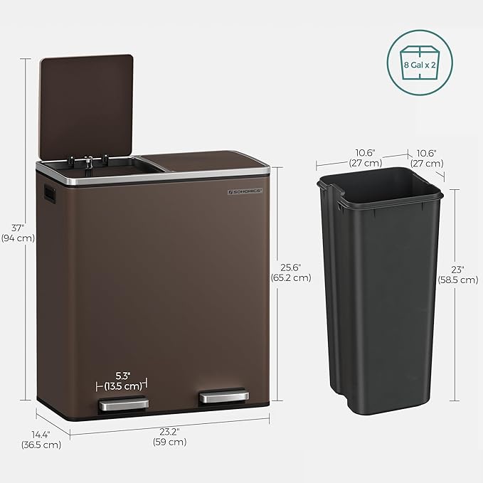 SONGMICS Trash Can, 2 x 8 Gallon Garbage Can - Image 6