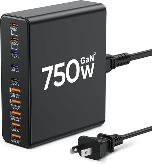 750W USB C Charger Block, 10-Port Charging Station GaN Fast Charging Type C & by Unknown