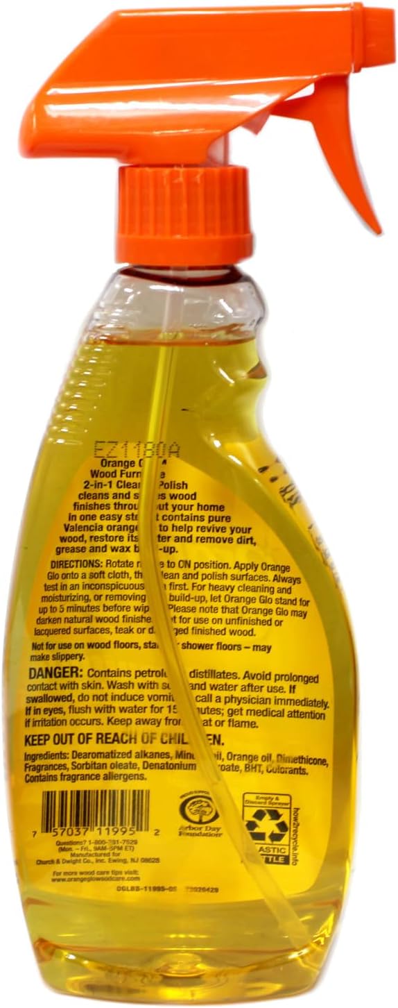 Orange Glo Wood Furniture 2-in-1 Clean & Polish Spray, Fresh Orange Scent, Real Valencia Orange Oil, 16 fl oz (Pack of 3) | 3 Pack, Fresh Orange Scent, Real Valencia Orange Oil