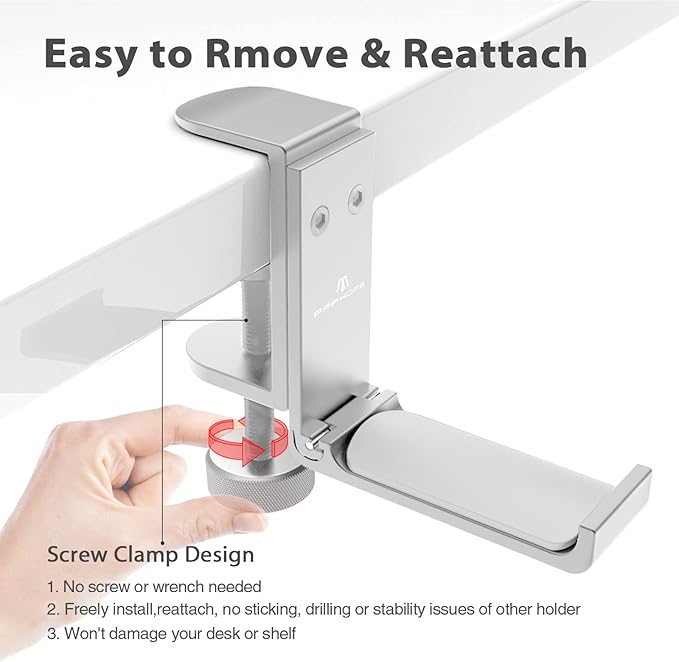 Foldable Headphone Stand and Hook – Aluminum Headset Holder Clamp Mount Under - Image 8