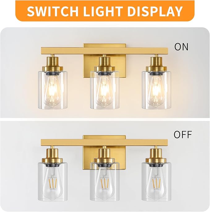DIKAIDA 3 Light Gold Bathroom Light Fixtures, Bathroom Vanity Light Over Mirror - Image 3