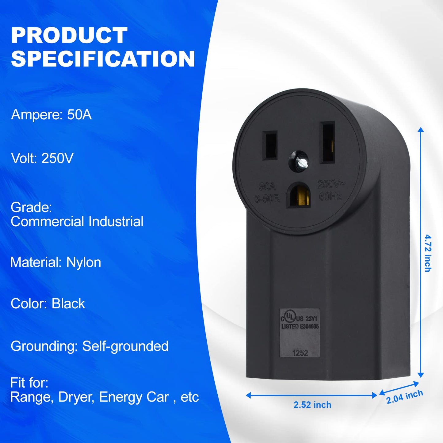 Micmi NEMA 6-50R Receptacle 2-Pole 3-Wire Surface Mount Power Receptacle 250V 50A UL Listed, Black 2 Pack (NEMA 6-50R)