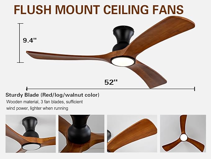 52 Inch Ceiling Fans with Lights and Remote Control, Flush Mount Low Profile - Image 3