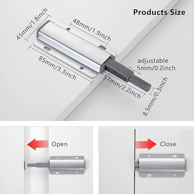 Push to Open Door Latch, 10 Pack Magnetic Push Latches, Adhesive Heavy Duty - Image 4