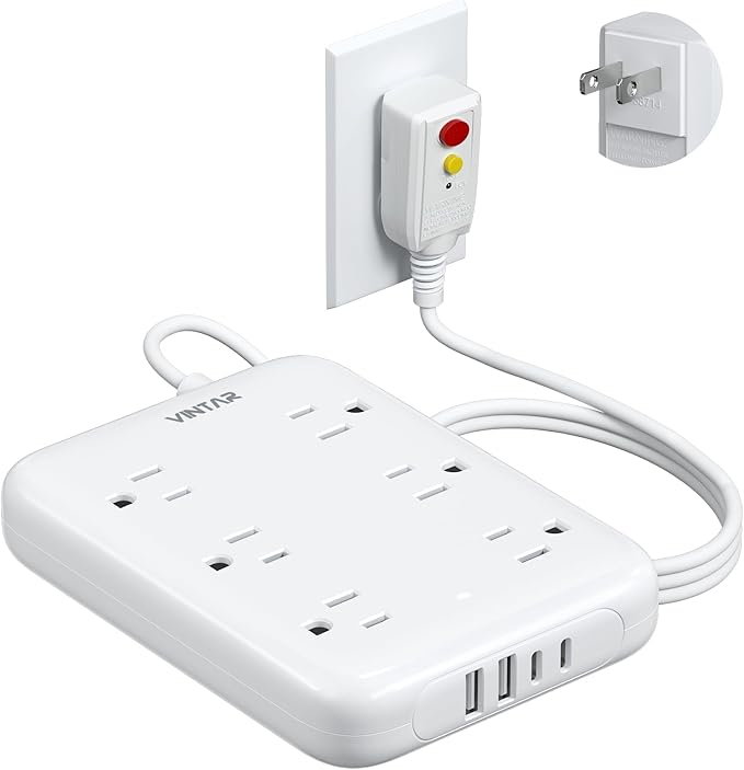 2 Prong GFCI Power Strip, VINTAR 2 Prong to 3 Prong GFCI Plug Adapter, 6ft by VINTAR