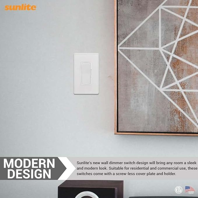 Sunlite LED Wall Rocker Style, Slide Bar Triac Dimmer Switch, Screwless Wall - Image 5