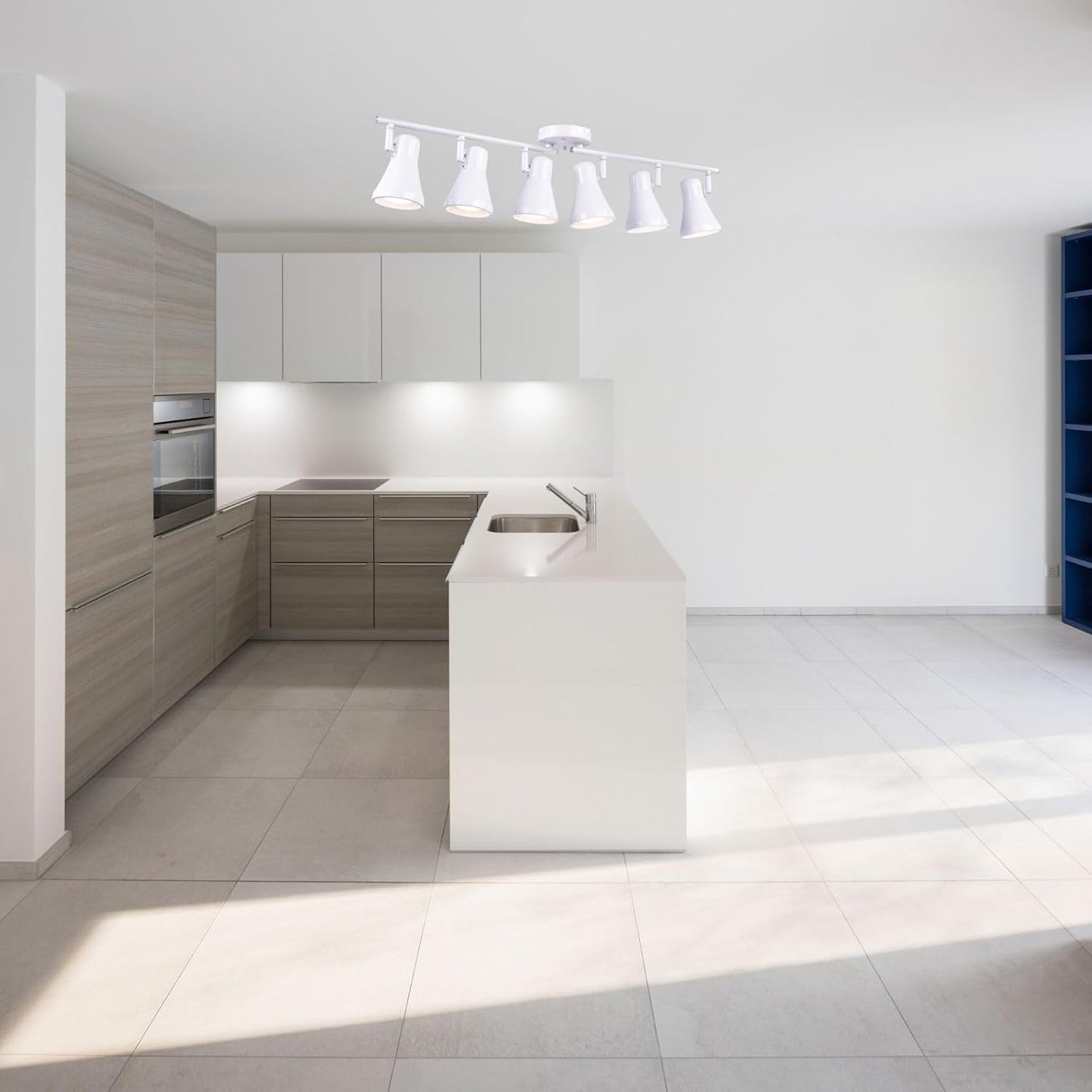 Foldable Track Lighting Fixtures, 6 Way Pivot Shade Ceiling LED Lights,Modern White Rotatable Bar Spotlight for Kitchen Island Hallway Dining Living Room Bedroom,E26 R20 Bulb Not Included