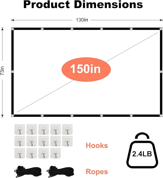 Projector Screen TOWOND 150 inch Projection Screen Indoor Outdoor Washable - Image 3