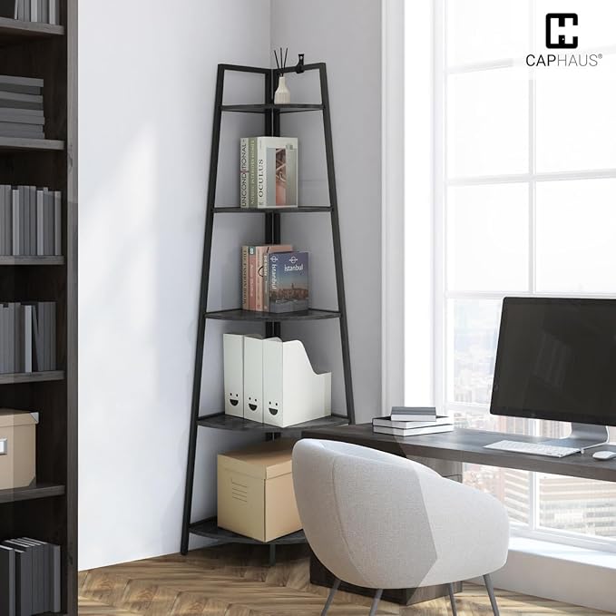 CAPHAUS Tall Corner Shelf Stand, 5-Tier Display Shelves, Ladder Corner Wood - Image 8
