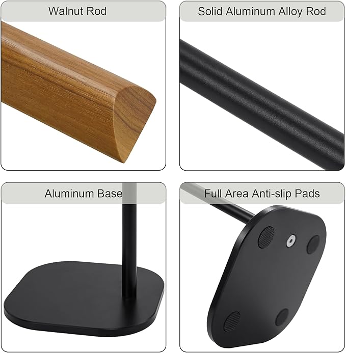 GEVO Headphone Stand for Desk, Walnut Wood & Aluminum Headset Stand, Universal - Image 3