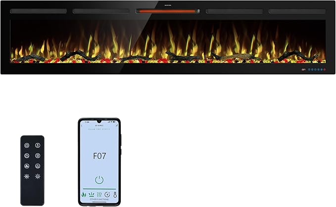 80" WiFi Electric Fireplace Inserts, Recessed and Wall Mounted Fireplace Heater by KENTSKY