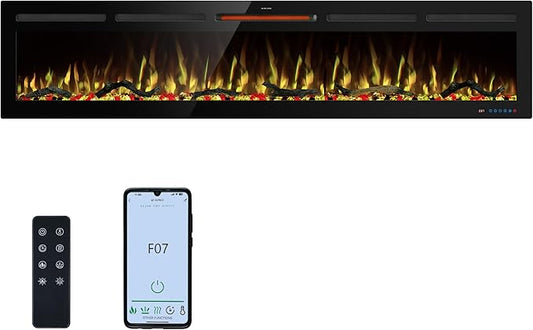 80" WiFi Electric Fireplace Inserts, Recessed and Wall Mounted Fireplace Heater by KENTSKY