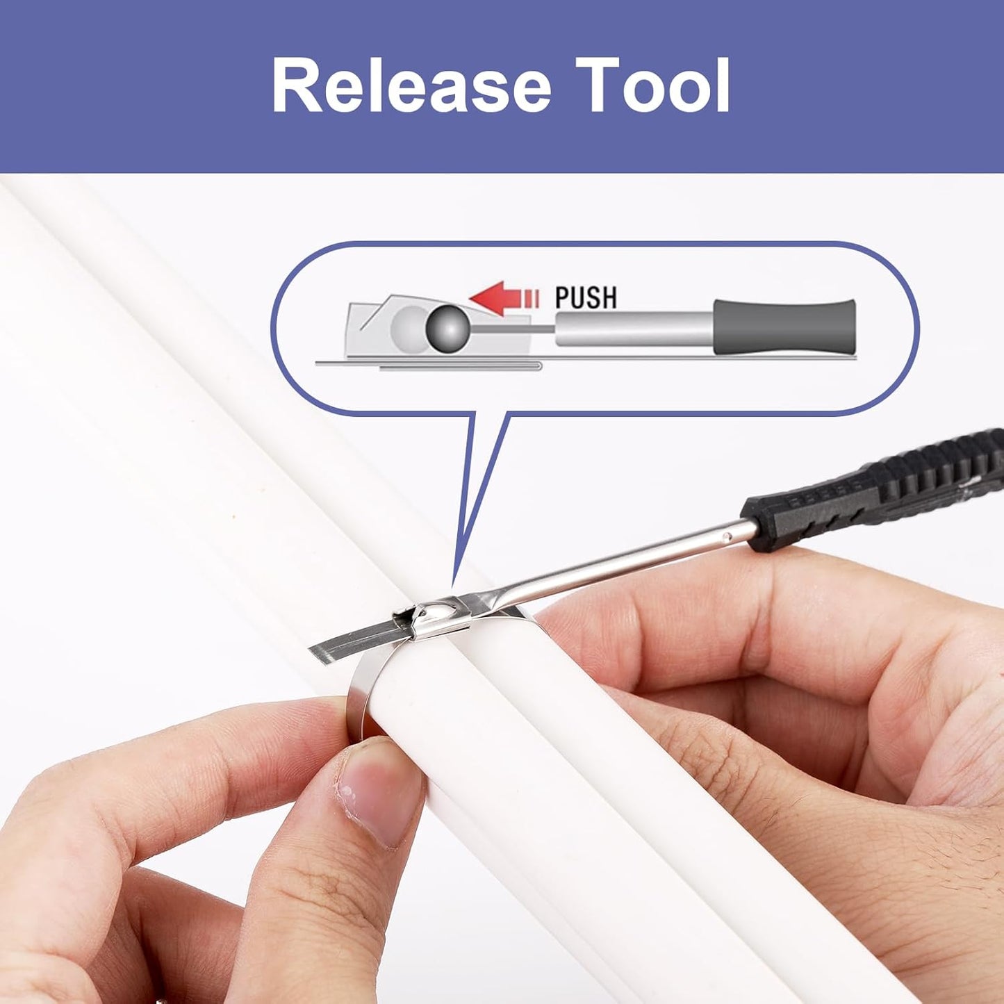 Metal Zip Ties Cutter, Stainless Steel Cable Tie Gun with Tensioning Installation Cutting Tool for Self-Locking Stainless Zip Ties with Free Zip Tie Release Tool, Dual-Hand Operation