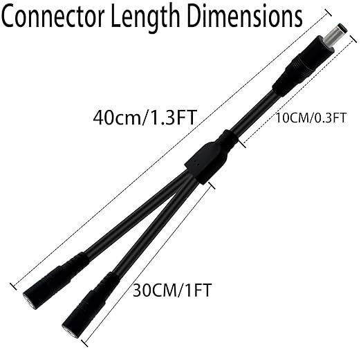 1.3FT 5.5mmx2.5mm 14AWG 12V/24V DC Power Splitter 1Male to 2Female High Power - Image 2