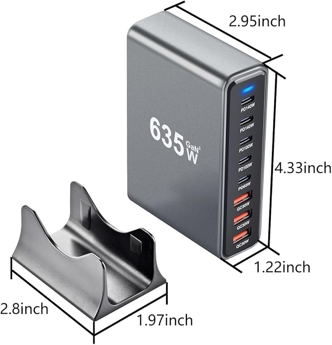 SquareWiz 635W GaN Super Fast Charging Station, 8 Port USB C Charger Block - Image 2