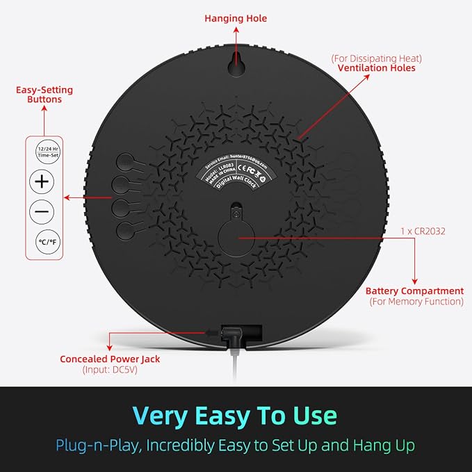 Digital Wall Clock with Large LED Display, Temperature, Auto-Brightness | Small - Image 6