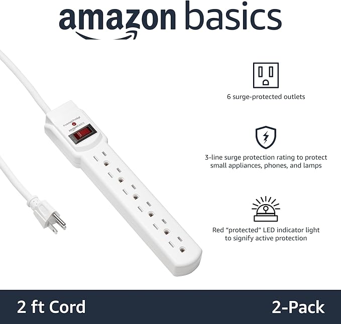 Amazon Basics Surge Protector Power Strip, 6-Outlet - Image 2