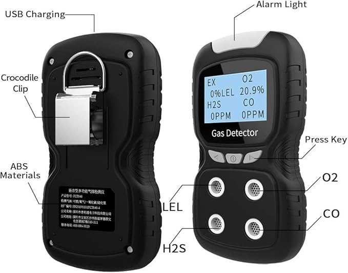 XLA Alert Portable Gas Detector, Gas Clip 4 Gas Monitor Meter Tester Analyzer - Image 5
