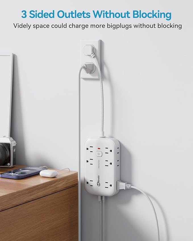 Flat Outlet Extender with 12 Inch Cord, Surge Protector Flat Plug Extension - Image 3